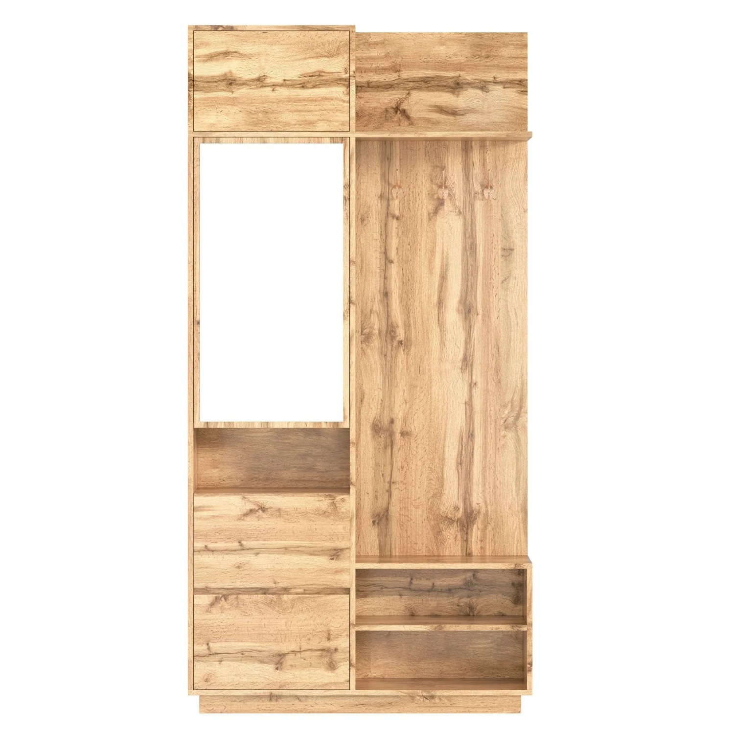 okwish Kompaktgarderobe mit Spiegel und Sitzbank Flur 90x34x190cm Natur