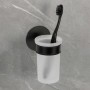 Schöner Wohnen Zahnputzbecherhalter Uno Meleto, schwarz, mit Glasbecher und Zahnbürste.