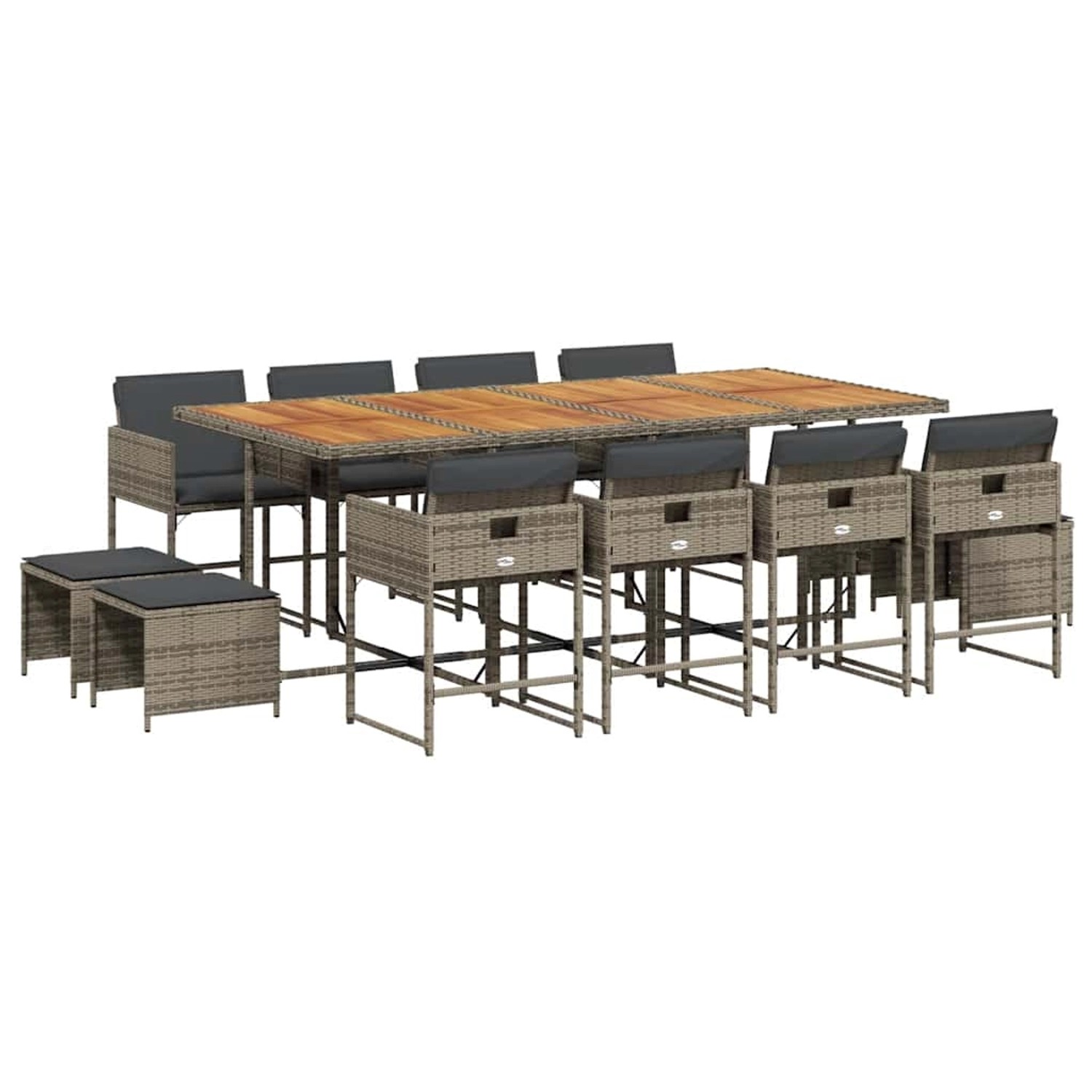 vidaXL 13-Tlg Garten-Essgruppe mit Kissen Grau Poly Rattan 3211346 günstig online kaufen