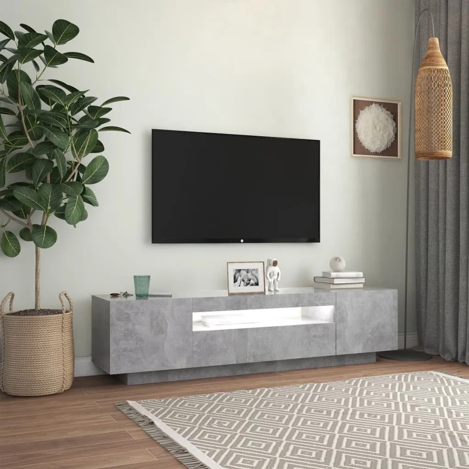 VidaXL TV-Schrank mit LED-Beleuchtung, Betongrau, 160 cm breit. Modernes Wohnzimmer-Möbel.