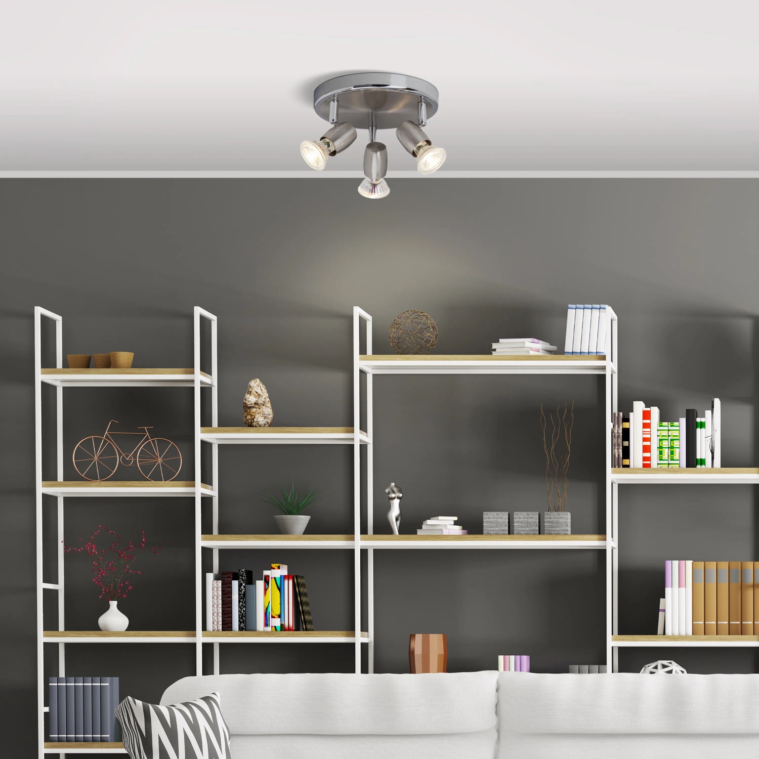 Brilliant LED-Spotrondell Wesley, 3-flammig, Chrom und Eisen, für flexible Beleuchtung.