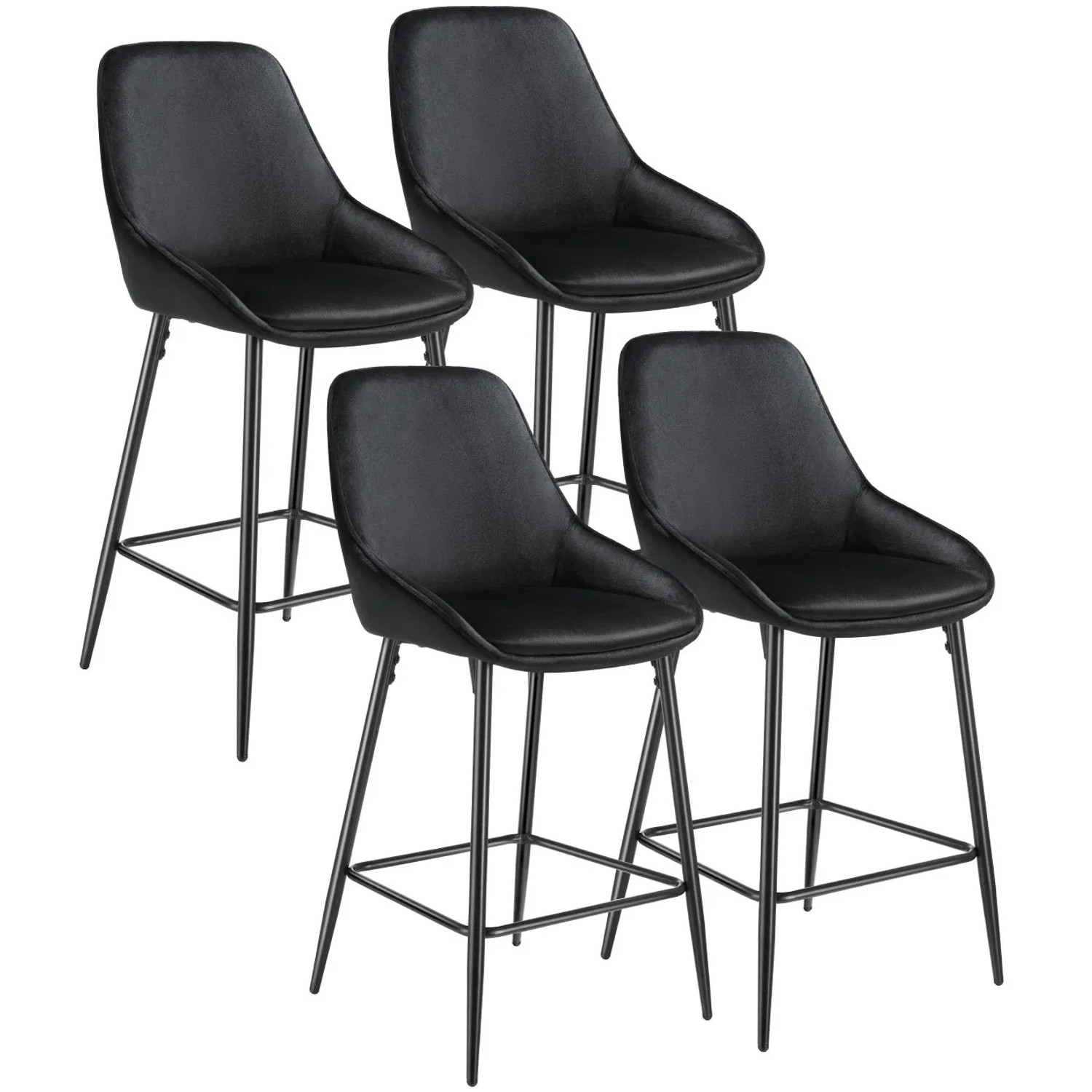 Tectake Thekenstuhl Siera Gepolstert  Weicher Bezug Mit Rückenlehne und Fußstütze 4Er Set 54 x 49 x 100 cm Samtoptik Sch...