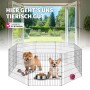 Schwarzes Tectake Freilaufgehege Hopper mit zwei Hunden, Spielzeug und Futternapf.