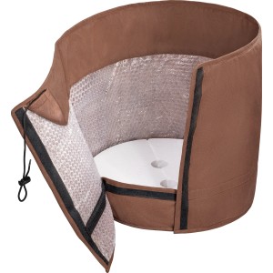 Thermo-Topfschutz (40 cm) in Braun mit Luftpolsterfolie und Styroporboden.