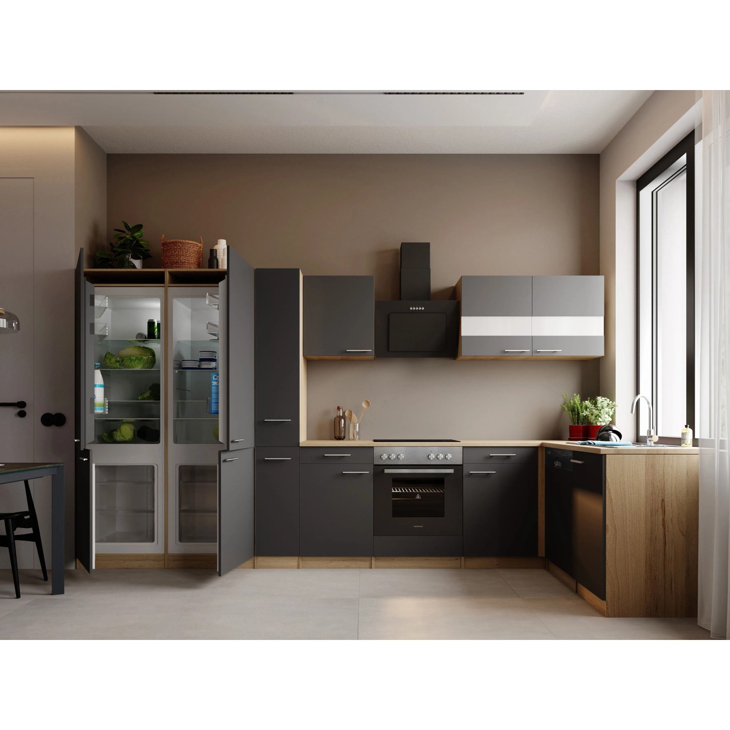 Respekta Merle L-Küche 370 cm French Door Optik Grau