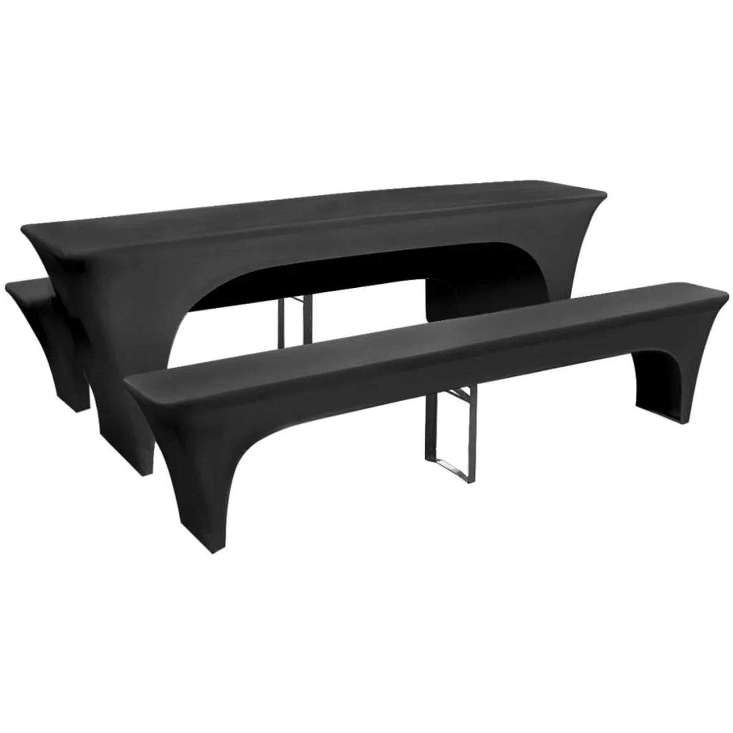 DELUKE Tischhussen 3-tlg. ALAU Hussen-Set Für Biertisch Bänke Stretchhussen Anthrazit 220x70x80cm Hussen Elastisch Bierzeltgarniturhusse