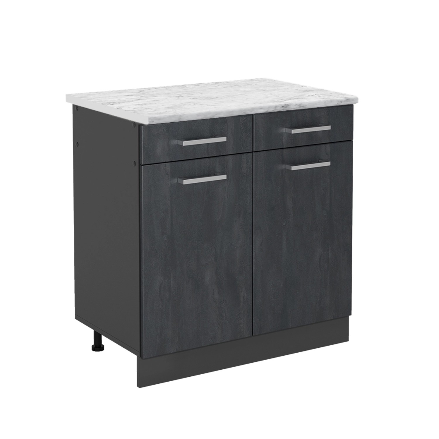 Vicco Küchenunterschrank R-Line Schubladenschrank für die Küche Schwarz Beton 80 cm AP Marmor mit Anthrazit Korpus