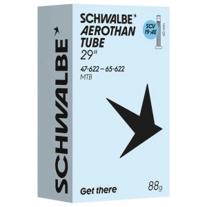 Hellblaue Schwalbe Aerothan Fahrradschlauch-Verpackung, 29 Zoll, SCV19-AE, 40mm Ventil, 88g.