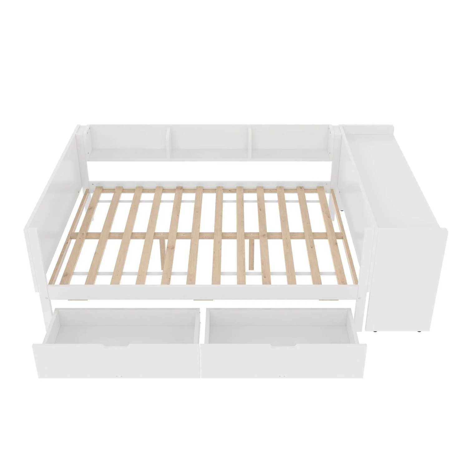okwish Flachbett 140x200cm mit Schreibtisch und 2 Schubladen Weiß ohne Matratze