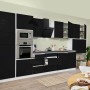 Moderne Respekta Premium Küchenzeile, 445 cm, in Schwarz Hochglanz und Weiß mit E-Geräten.