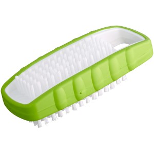 Grün-weiße Handwaschbürste aus Holz und Kunstfaser für die Reinigung der Hände.