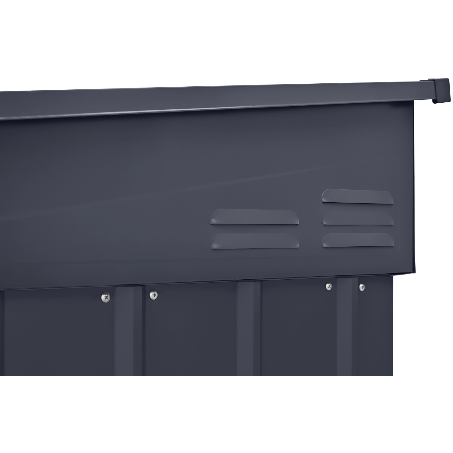 Detailansicht der anthrazitfarbenen Globel Fahrradbox Family mit Lüftungsschlitzen.