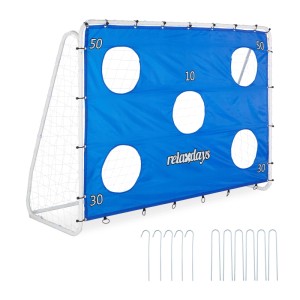 Relaxdays Fußballtor Stahl Polyester Blau Weiß mit Torwand 170 cm x 235 cm x 85 cm 10,6 kg