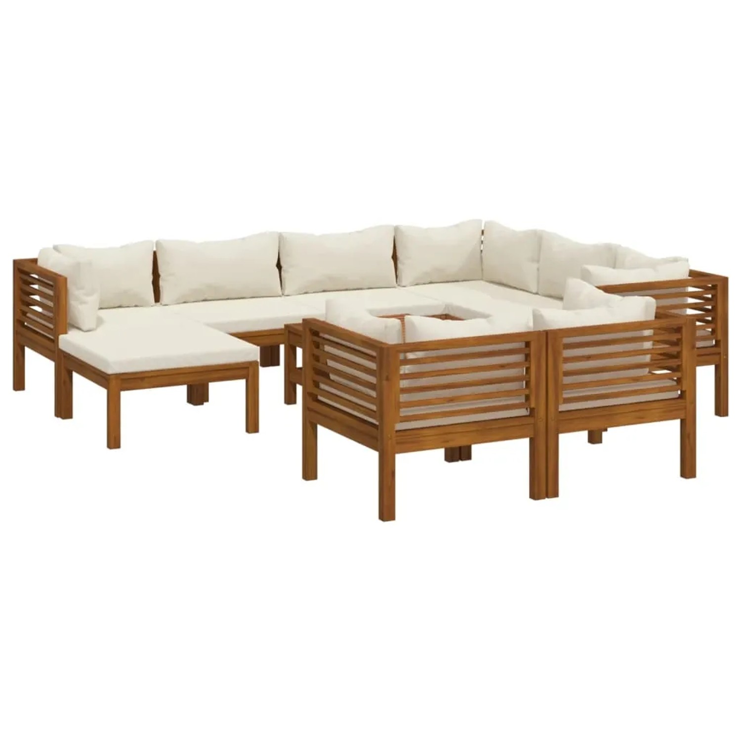 vidaXL 10-Tlg Garten-Lounge-Set mit Creme Kissen Massivholz Akazie 3086941