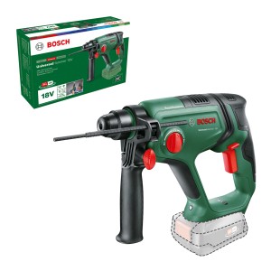 Bosch Akku-Bohrhammer UniversalHammer 18V mit Zubehör und Verpackung.