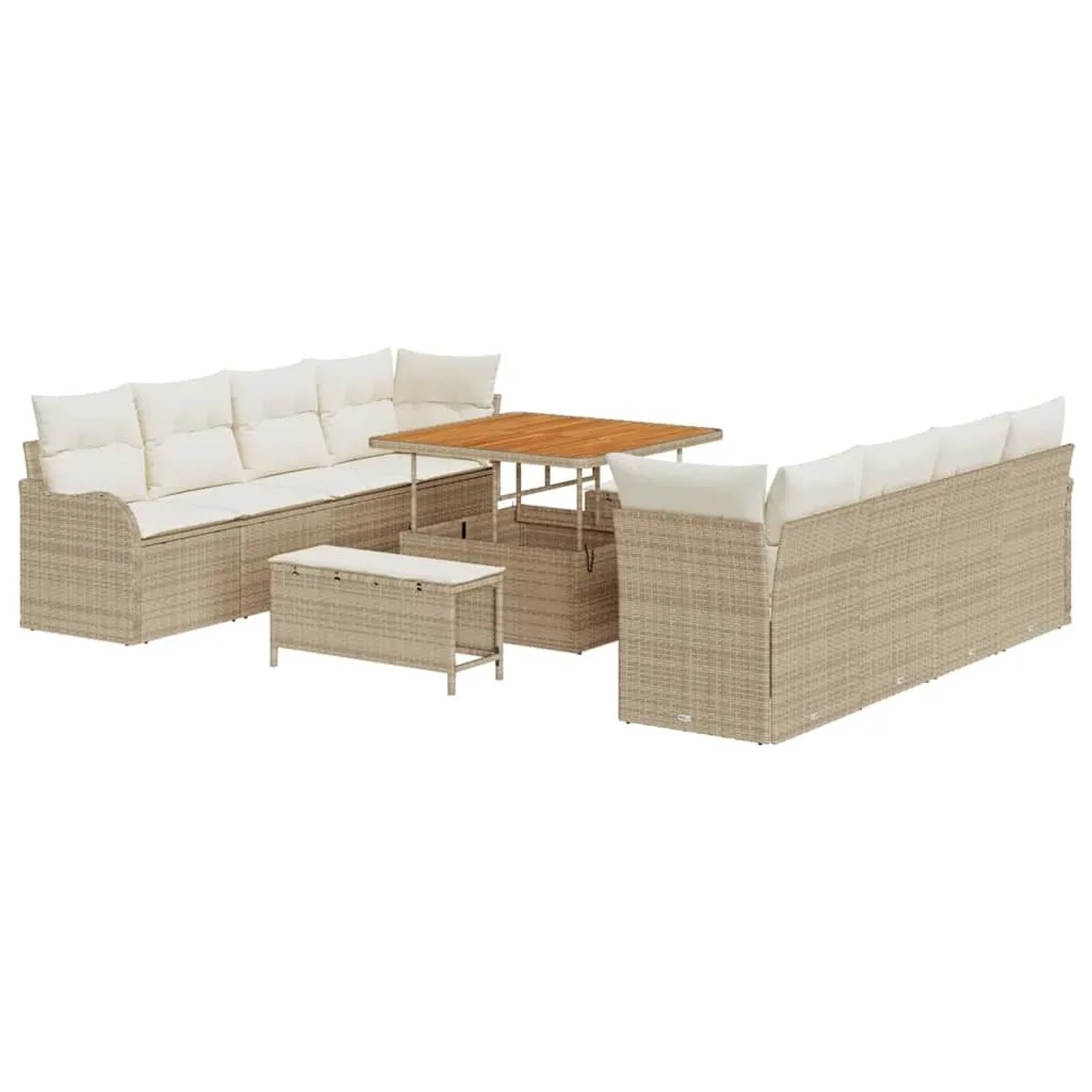 vidaXL Garten-Sofa-Set mit Kissen mit Speicher 11-Tlg Beige und Creme 3364196