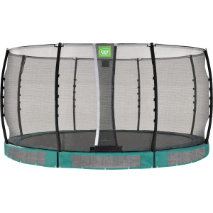 Grünes EXIT Allure Classic Bodentrampolin, Ø 427 cm, mit Sicherheitsnetz für sicheren Springspaß.