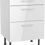Optifit Unterschrank Rurik986, 60 cm breit, mit 3 Auszügen in Weiß. Küchenunterschrank mit Edelstahlgriffen.