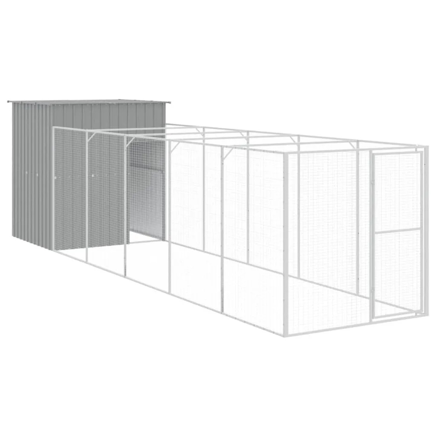 vidaXL Hundehütte mit Auslauf Hellgrau 165x659x181 cm Verzinkter Stahl 3189105
