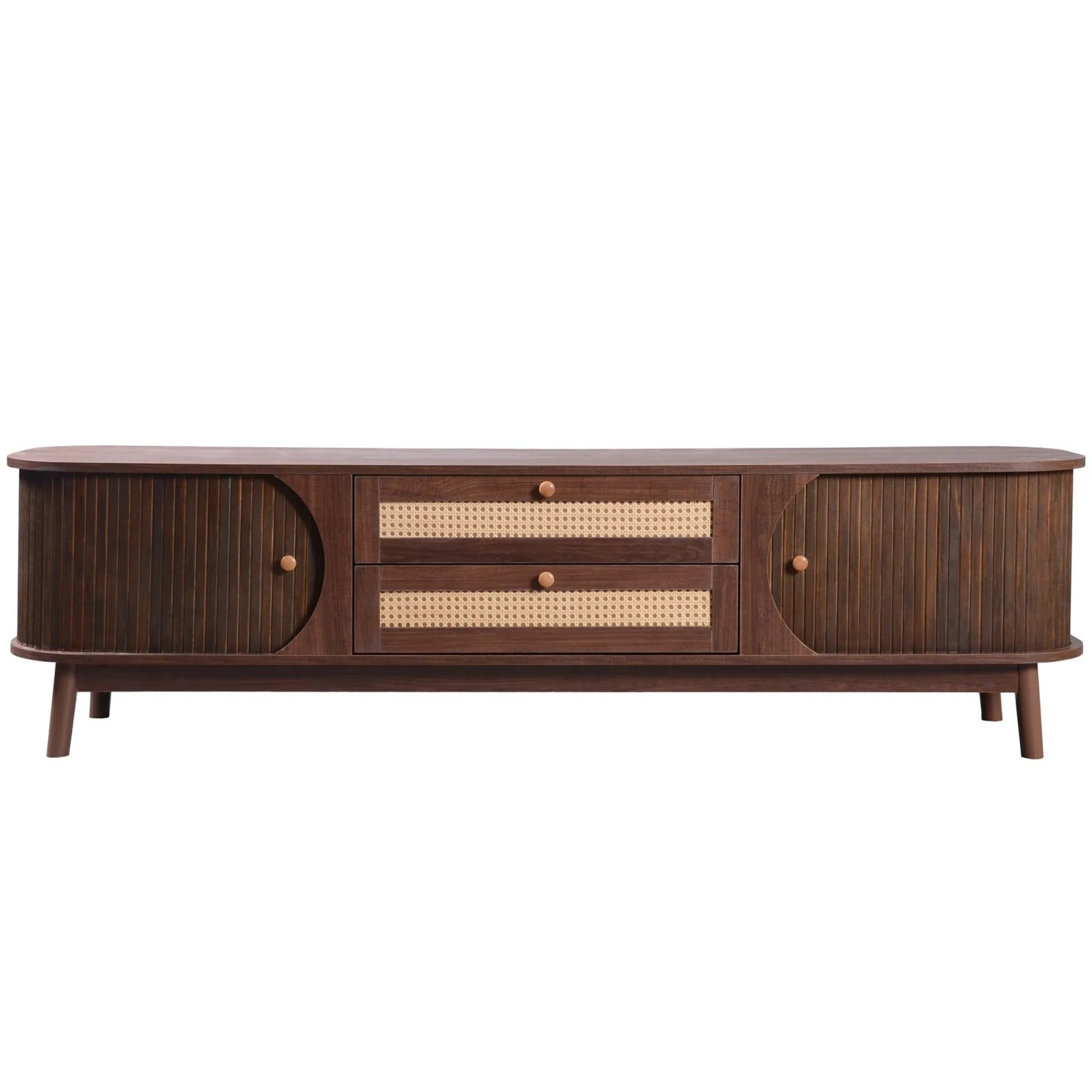 ModernLuxe TV Lowboard mit 2 Schubladen 3 Schiebetüren Spanplatte Braun