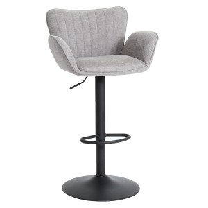 PROREGAL Barhocker Gepolstert Mit Lehne Sitzhöhe 66-90cm Mit Armlehne Fußablage Drehbar Stoff/Textil Eisen Hellgrau Fuß Schwarz Drehstuhl Barstuhl