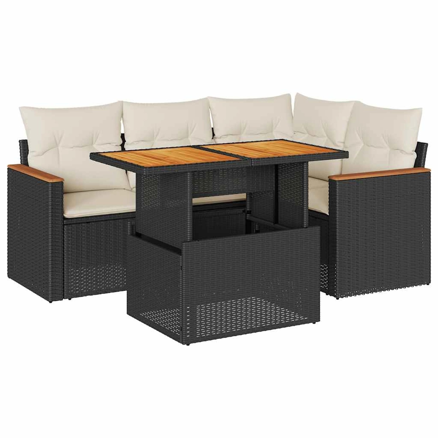 vidaXL 5Tlg Garten-Sofagarnitur mit Kissen Schwarz Poly Rattan Akazie 33274 günstig online kaufen