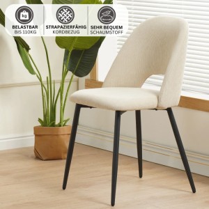 Albatros Esszimmerstuhl SILVI Cord Beige, 2er Set mit schwarzen Metallbeinen.