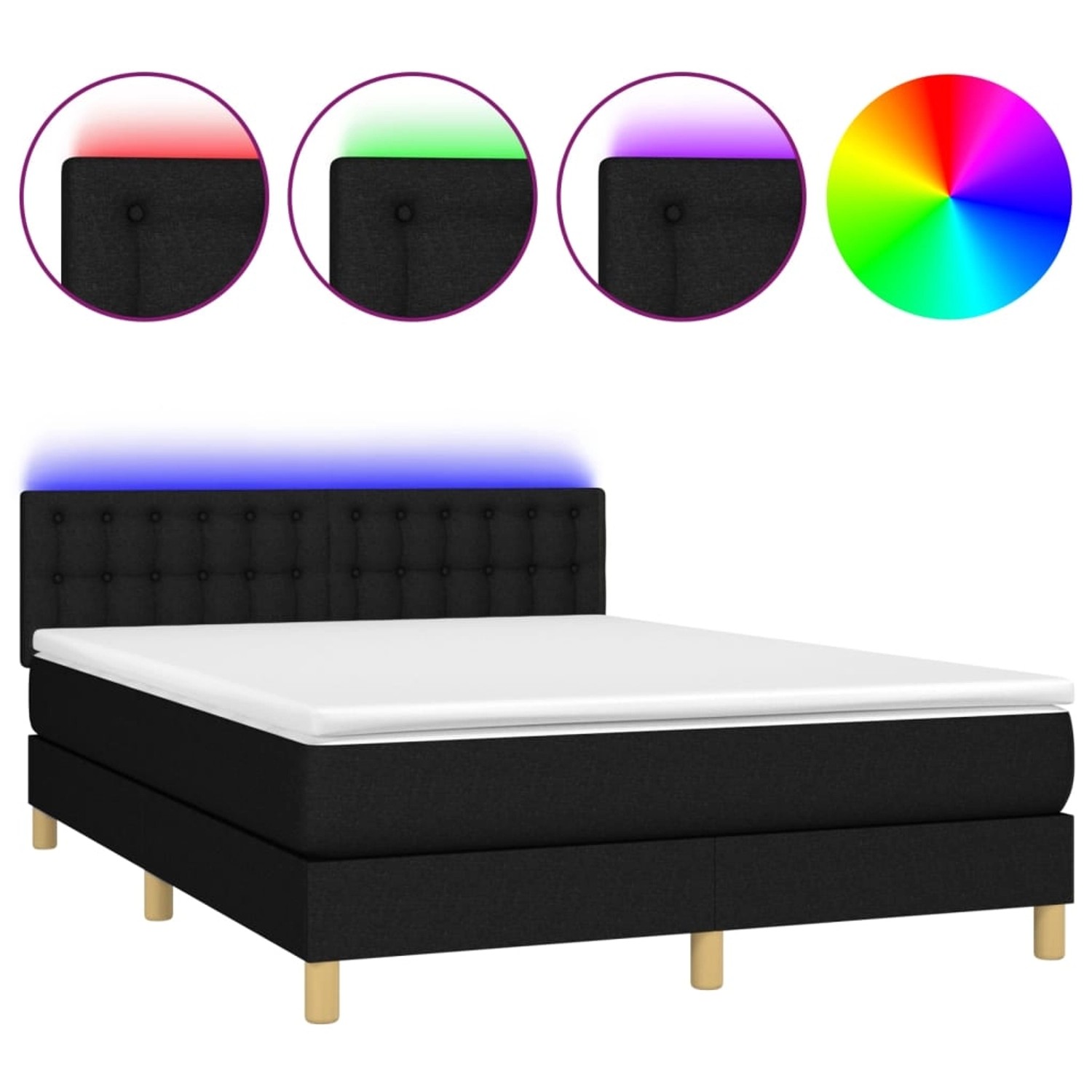 vidaXL Boxspringbett mit Matratze & LED Schwarz 140x200 cm Stoff 3134039 günstig online kaufen