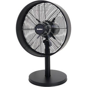 Mattschwarzer DEKO-ELEKTRO Tischventilator Stratos Design B 510 mit Metallkorb und drei Geschwindigkeiten.