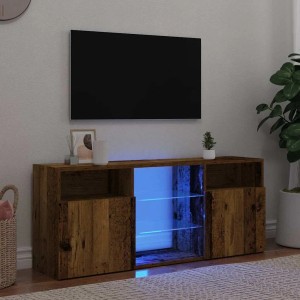 vidaXL TV-Schrank Altholz-Optik mit LED-Beleuchtung, 2 Türen und offenen Fächern. Modernes Wohnzimmer-Möbel.