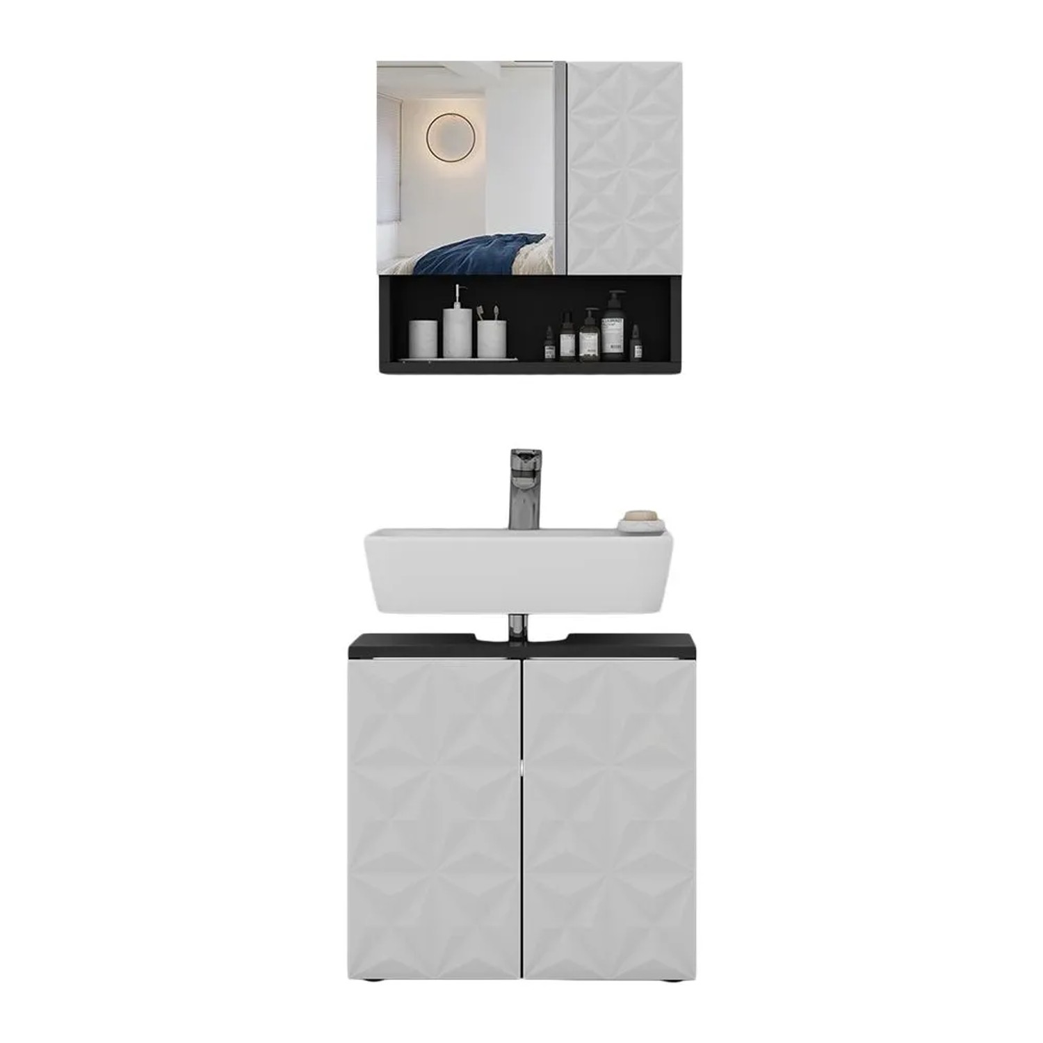 Vicco Badmöbel-Set Edge Schwarz 60 x 57 2-teilig