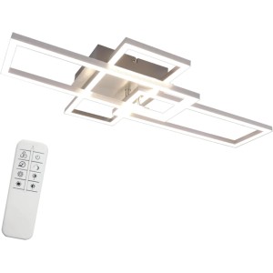 Silberne NETTLIFE LED Deckenleuchte mit geometrischem Design und Fernbedienung. Dimmbare Metall-Lampe.