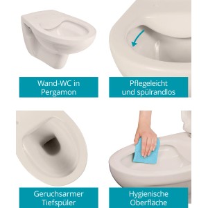 Calmwaters Wand-WC Set, spülrandlos, Tiefspüler, Pergamon mit WC-Sitz und Absenkautomatik.