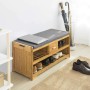 SoBuy Schuhregal FSR75-N aus Bambus mit 2 Ablagen, Schublade und Sitzkissen.