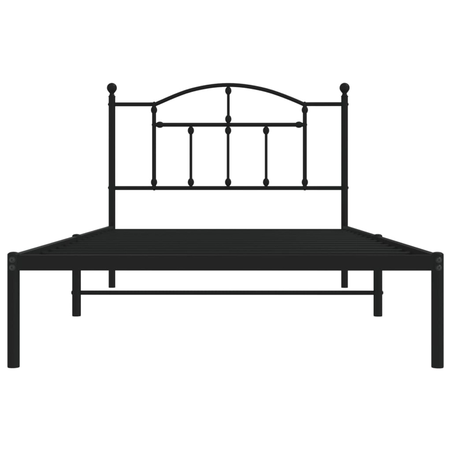Schwarzes Metall Bettgestell 107x203 cm mit Kopfteil für Schlafzimmer.