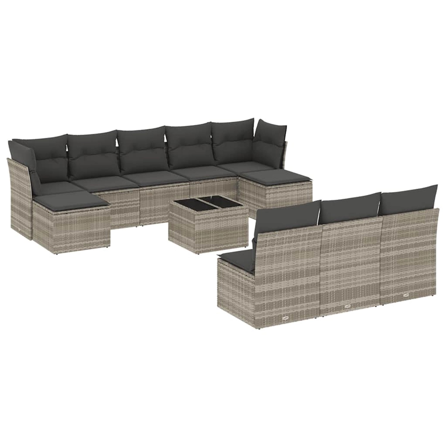 vidaXL 11-Tlg Garten-Sofagarnitur mit Kissen Hellgrau Poly Rattan 3250141 günstig online kaufen