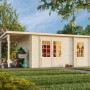 Palmako Ella Holz-Gartenhaus mit Pultdach und Anbaudach, tauchgrundiert, 610x300 cm.