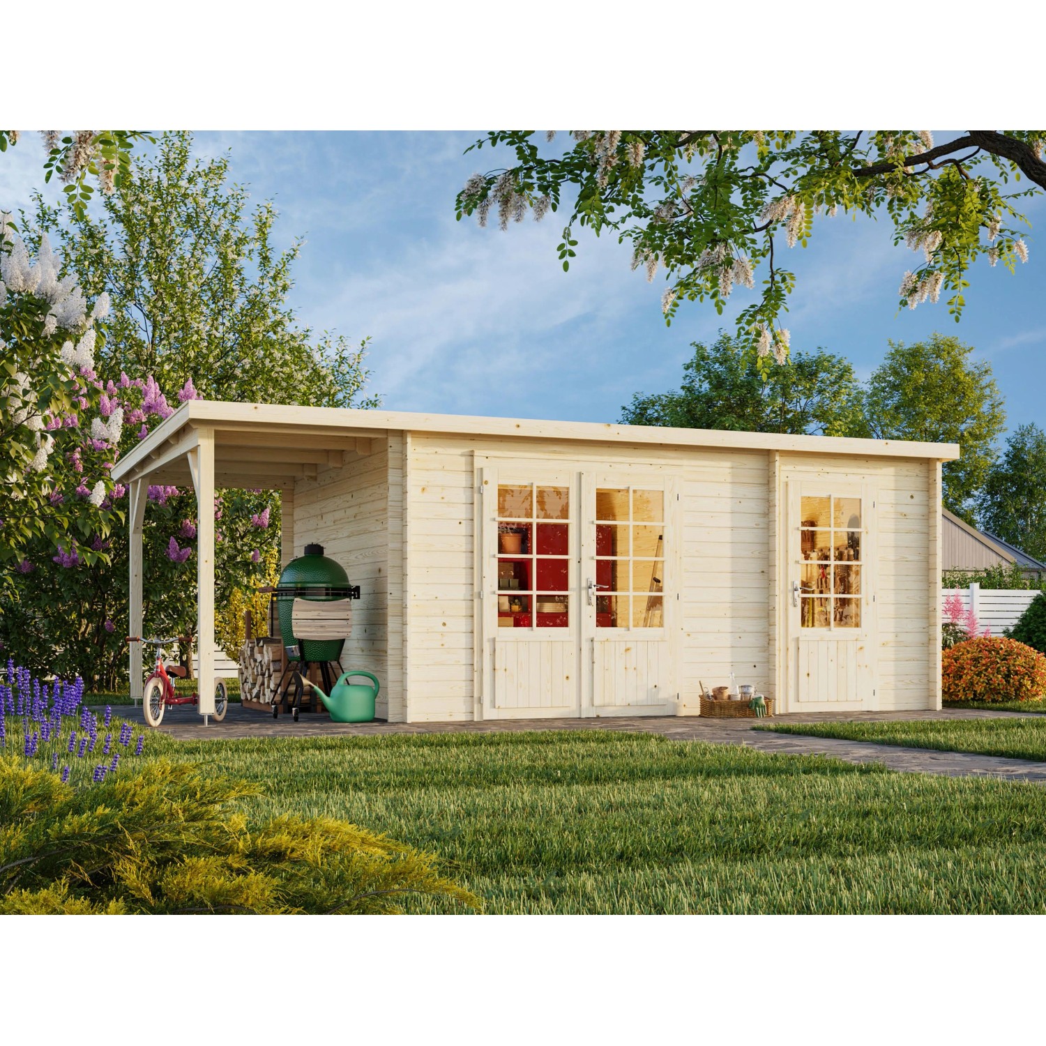 Palmako Ella Holz-Gartenhaus Klar Pultdach Tauchgrundiert 610 cm x 300 cm günstig online kaufen