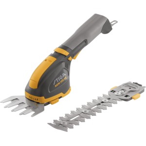 Stiga Akku-Gras- und Strauchschere SGM 102 AE mit zwei Aufsätzen.