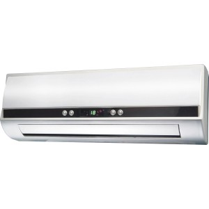 Silberner OBI Keramik-Wandheizlüfter mit LED-Display und Fernbedienung, ein elektrisches Heizgerät.