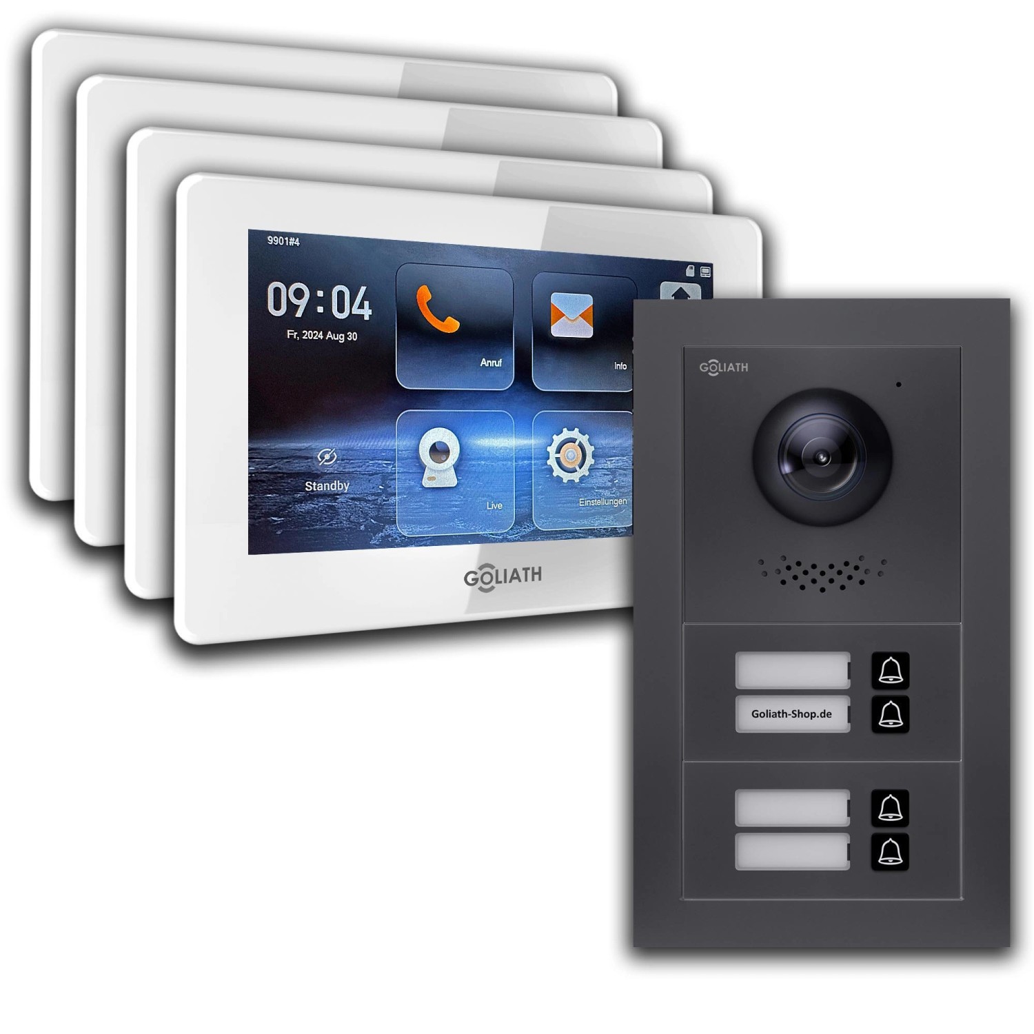 Goliath IP Video Türsprechanlage 4 Familienhaus 7 Zoll Weiß App Anthrazit Unterputz