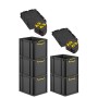 PROREGAL Sparset: 5 schwarze Euroboxen mit gelben Griffen und Auflagedeckel. Aufbewahrungsboxen stapelbar.
