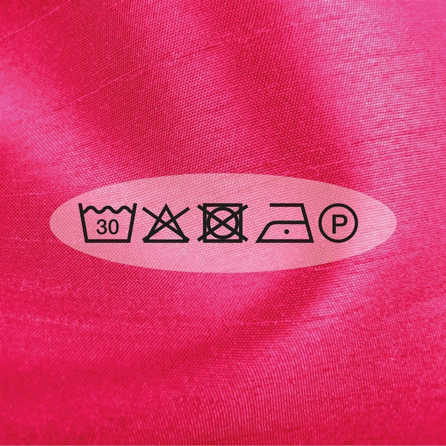 Pflegehinweise für Arsvita Alessia Gardine Pink: Waschen bei 30°, nicht bleichen, nicht trocknen, bügeln, chem. Reinigung.