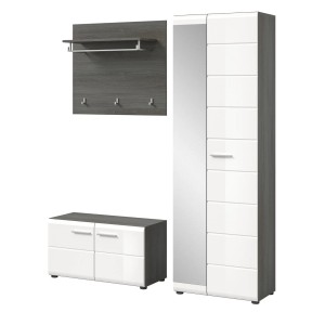 Inn.Furn Garderoben-Set 3-teilig Weiß Hochglanz Grau 155 cm Rumba