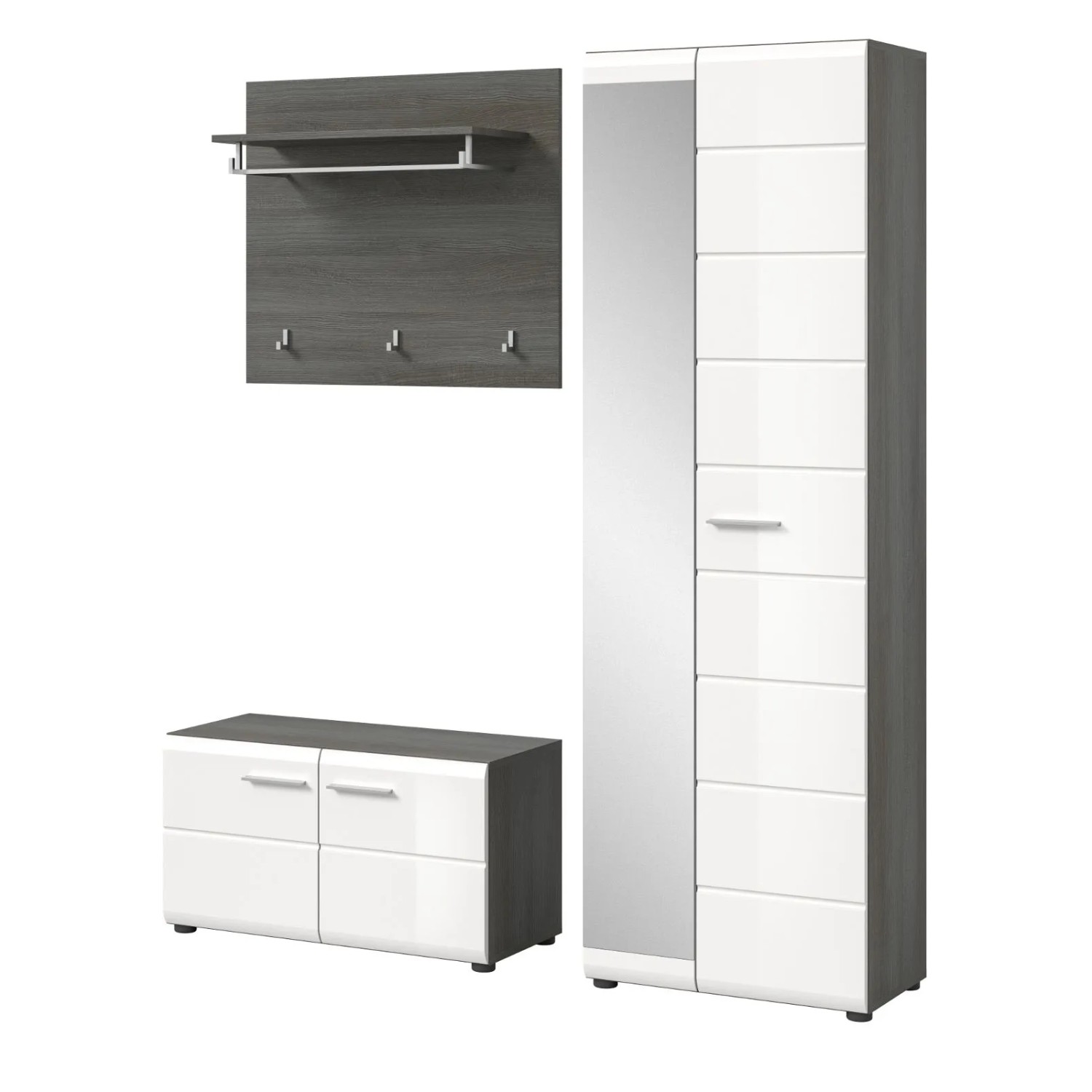Inn.Furn Garderoben-Set 3-teilig Weiß Hochglanz Grau 155 cm Rumba günstig online kaufen
