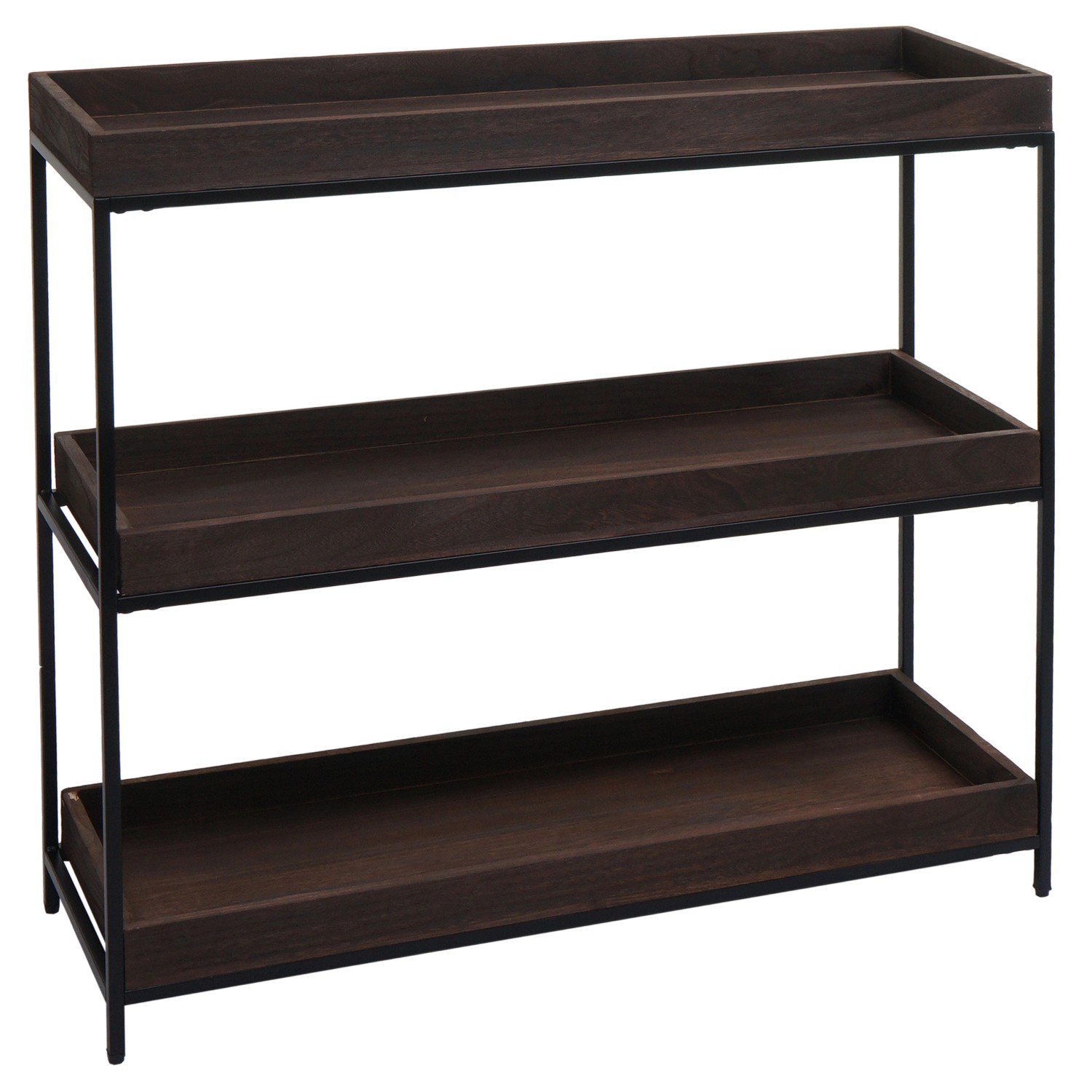 BERLINLODGE Regal HxBxT 90x100x35cm Holz Metall 3 Ablagen Dunkelbraun Stand günstig online kaufen