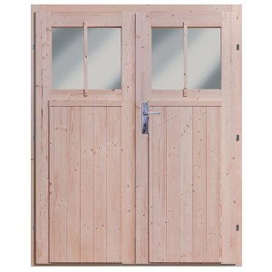 Karibu Zusatztür für Holz-Gartenhaus Kristiansund, Naturholz mit Glasausschnitten und Beschlägen.