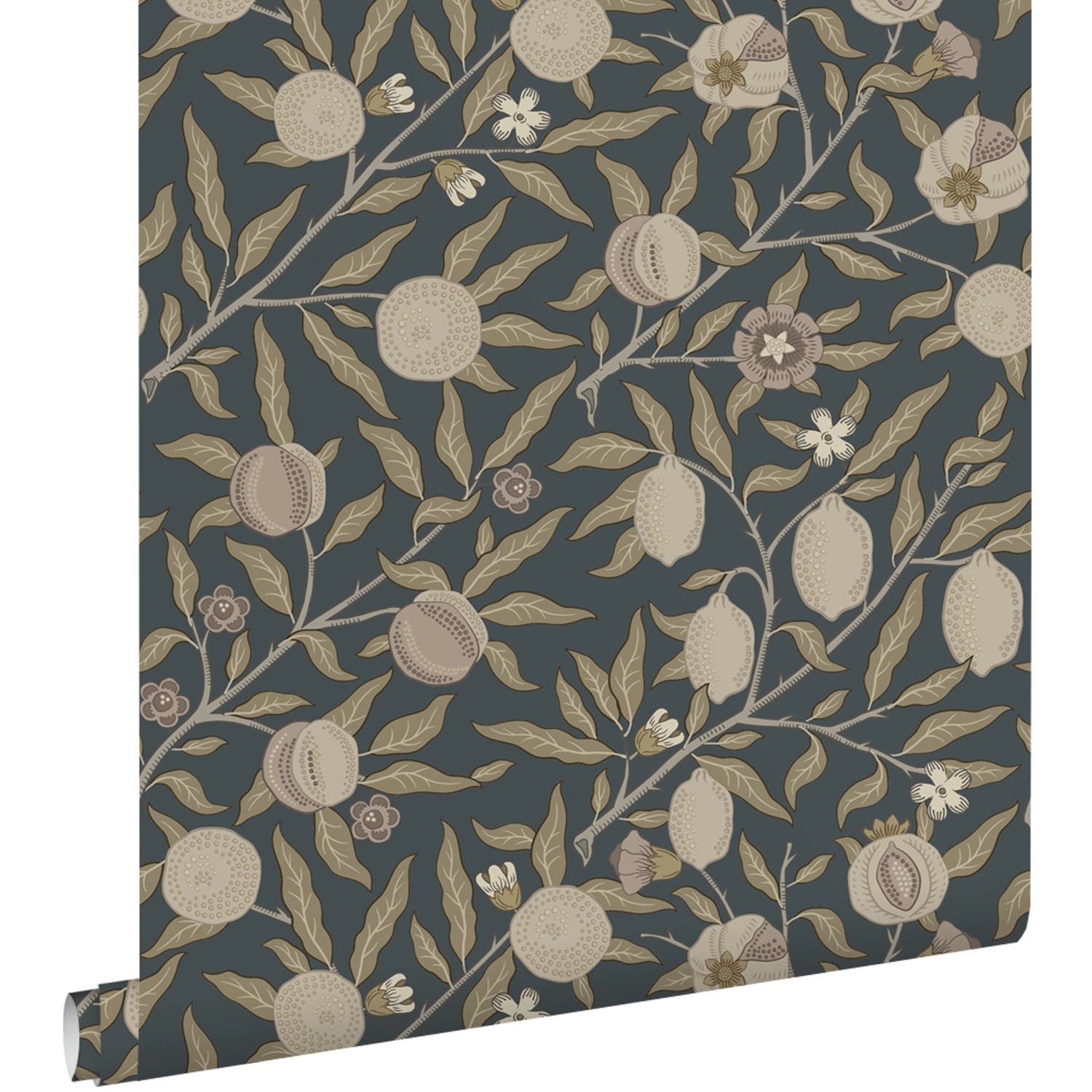 ESTAhome Tapete Exotischen Früchten Und Blättern Dunkelblau Und Taupe 50 X günstig online kaufen