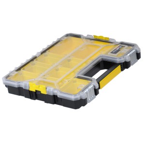 Stanley FatMax Profi-Organizer mit flachen Fächern, spritzwassergeschützt, für Kleinteile und Zubehör.