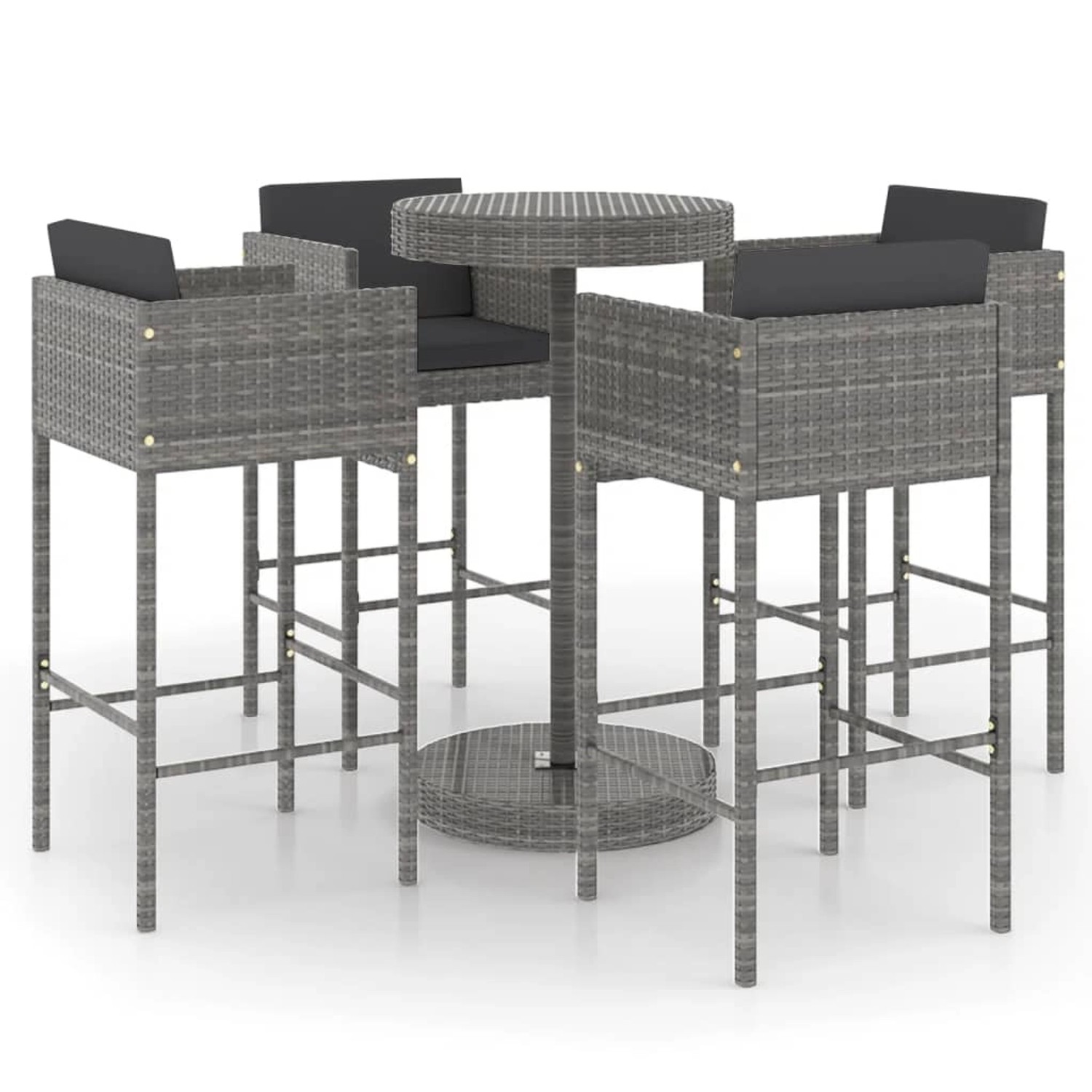 vidaXL 5-tlg Gartenbar-Set mit Kissen Poly Rattan Grau Modell 18